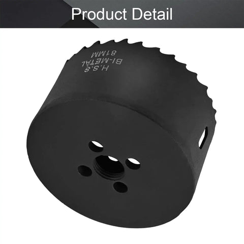 Close view of 3.2 Inch Hole Saw With 0.4 Inch Hex Shank Bi Metal HSS Cutter For Galvanized Steel Pipe, M42 Bi Metal, black finish