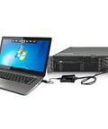 Hassle Free Laptop USB KVM Console Crash Cart Adapter connected to a laptop and server for seamless server takeover.