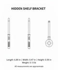 Slim 0.47 Inch Hidden Shelf Bracket in cold rolled steel with dimensions illustration for tight spaces and custom closets.