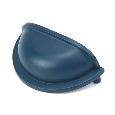 Blue Zinc Alloy Decorative Cabinet Cup Pull Handle, vintage style for cabinets, 87mm L x 42mm W x 34mm H, side view