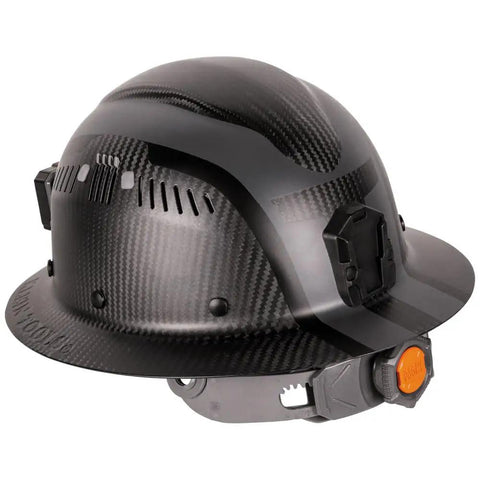 Carbon Fiber Full Brim Hard Hat With Rechargeable Headlamp Vented ANSI Z89.1 Class C Type 1 Spartan K12 Series Beefed Up Lightweight Protective Helmet