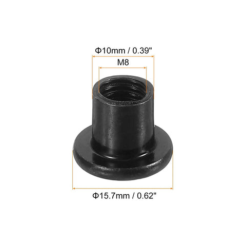 Rugged M8 T Nuts Black Carbon Steel Insert Tee Fasteners For Furniture Build, 10mm tall, black finish, detailed view.