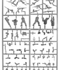 Sprue sheet of Pacific Theater US Marines Bolt Action 28mm plastic miniatures, unpainted parts for WWII gaming figures and dioramas.