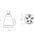 Technical drawing of AnyStream 360 Degree Showerhead with Uniform Water Coverage and Boosted Pressure, dimensions shown.