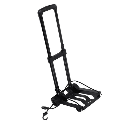 Folding Hand Truck Cart With Large Capacity Lightweight Yet Sturdy Dolly For Shopping Travel Moving And Office Tasks Retractable Tie Rod For Easy Loading And Compact Foldable Design For Car Or Closet Storage, black metal dolly folded with wheels and hook
