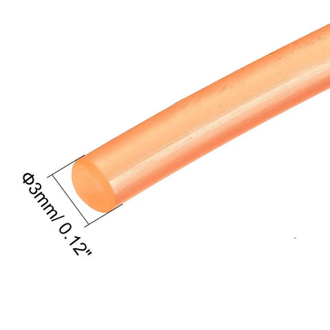 10ft 3mm PU Transmission Round Belt For Conveyor Systems And Dryers, orange urethane belt close-up with diameter label