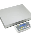 Heavy Duty Digital Postal Scale With Pre Tare Function And IP65 Backlit LCD Display Up To 35 Kg Limit showing stainless steel plate and control panel.