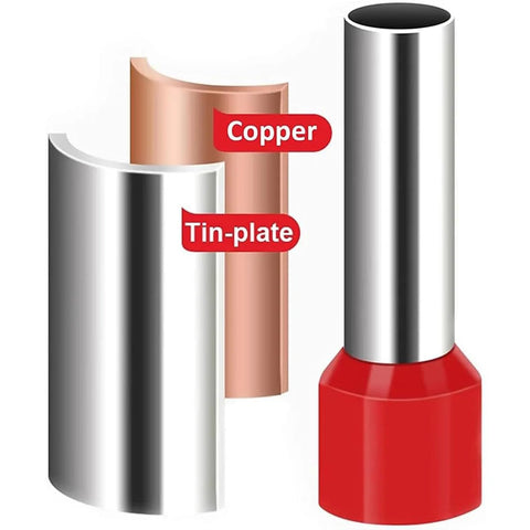 Copper and tin-plated components of the Insulated Wire Ferrule Kit 240 PCS End Terminals For Car Audio Electronics And Communications AWG 10 12 8 4.