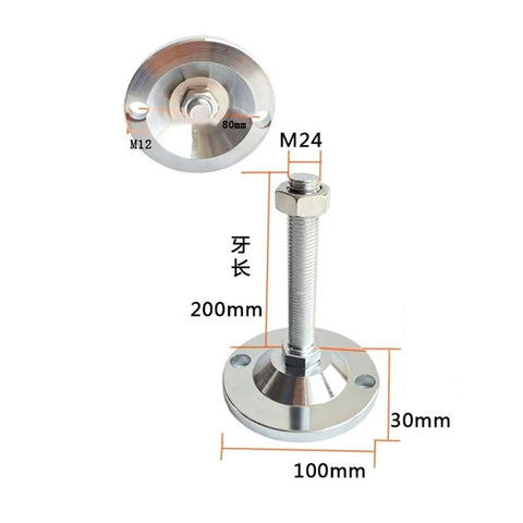 4 Pack Adjustable Threaded Leveling Feet With 100mm Base, Tough As Nails Swivel Levelers For Tables, Chairs, Desks, Shelves And Industrial Equipment, Carbon Steel Construction, Easy Install And Smooth Height Adjustments. 100mm base, M24 threaded foot, 200mm stem