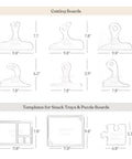 Diagram showing Charcuterie Board Router Template Kit Pro-Grade 9-Piece 6mm Thick Acrylic Template Set for Woodworking.