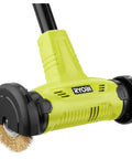 Heavy Duty 18 Volt Cordless Patio Cleaner And Wire Brush Edger Replacement Attachment Kit Including Battery And Rapid Charger close-up view of brush attachment with wire bristles.
