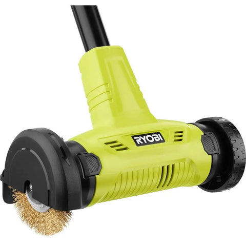 Heavy Duty 18 Volt Cordless Patio Cleaner And Wire Brush Edger Replacement Attachment Kit Including Battery And Rapid Charger close-up view of brush attachment with wire bristles.