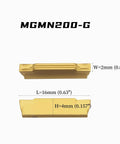 Close-up of MGMN200 carbide insert for Grooving And Slotting Tool Kit For Lathe Turning with dimensions and CVD coating