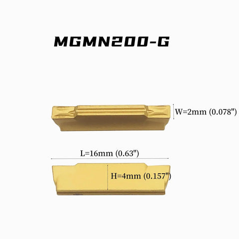 Close-up of MGMN200 carbide insert for Grooving And Slotting Tool Kit For Lathe Turning with dimensions and CVD coating