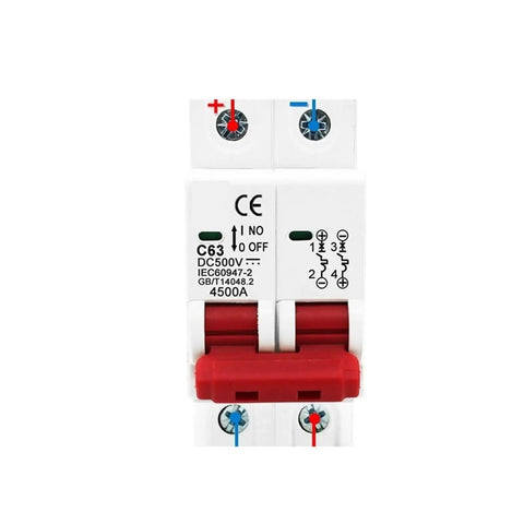 Badass Din Rail Circuit Breaker Featuring Killer Solar Panel Overload Protection Switch for RV Campers and Homes With Beefy Automatic Air Switch Up to 63 Amps 500V Rating close-up of terminals