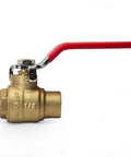 Side view of a pack of ten full port sweat brass ball valve half inch lead free forged brass 600 WOG for water oil and gas one quarter turn shut off plumbing fittings
