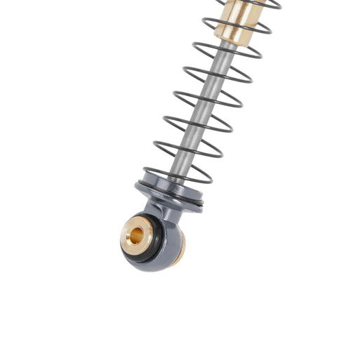 Close-up of CNC machined aluminum body of 51mm Long Travel Shocks For Axial AX24 SCX24 RC Crawler Upgrade, showing spring and joint detail.