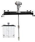 Half To One Horsepower Air Agitator Paint Stirring Machine That Cuts Mixing Time By 80 Percent And Reduces Air Consumption By 50 Percent, The Workhorse For Auto Repair Shops, Paper Mills, Wineries, And Dye Factories, Three Cylinder Industrial Grade shown on top of IBC tote