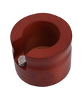 Red Solid Wood Espresso Portafilter Holder And Tamping Station with precision slot for 58mm filters, sturdy base.