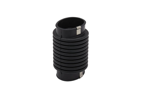 Front view of black rubber exhaust bellows with metal clamps, Quicksilver 8M0124227