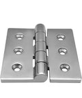 Premium 316 Stainless Steel Square Deck Door Hinge 100X100Mm Mirror Polish Finish viewed from the front with four bolt holes.