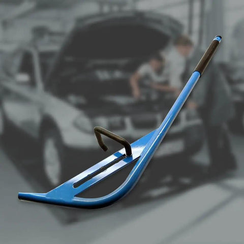 Beefy Heavy Duty Wishbone Extractor Tool for Cars, 5 Position Snap Adjustment, blue steel lever in garage