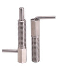 2 Pack M10 Stainless Steel Retractable Indexing Plunger Pins With L Handle Rock Solid Spring Loaded Safety Latch No Slack Telescopic Locking Pin, showing smooth rods and hex head.