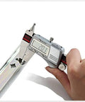 Hand measuring 14 inch Heavy Duty Ball Bearing Drawer Slides with digital caliper, ensuring precise dimensions for installation.