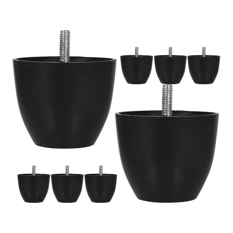 Premium Eight Piece Rubber Furniture Feet Kit For Cutting Boards And Counters With Heavy Duty Adhesive Backing Non Slip Glide Pads Quick Peel And Stick Round Levelers in black with screws.