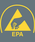 Yellow EPA symbol for electrostatic protected area on grey background