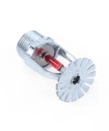 Workhorse Bronze Pendent Fire Sprinkler Head Half Inch Automatic Heat Activated 68 Degree showing chrome finish with red activation element.