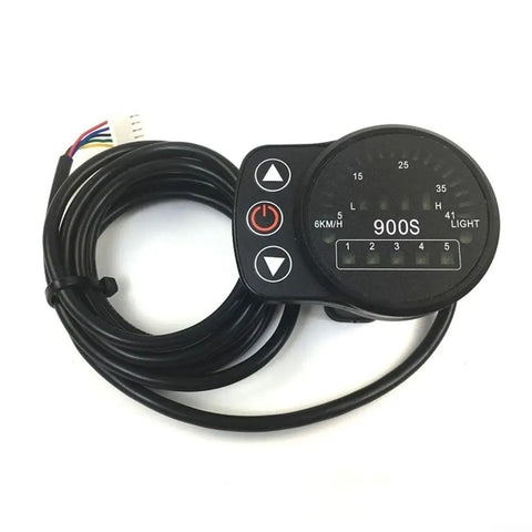 Upgrade Your E-ride With The Kt 900s Led Display Meter Showcasing Crisp Data, Smart Auto Power Off For Battery Care, And Precise Voltage Monitoring For 24V To 48V Bikes Keeping You Locked On The Road. black KT 900S LED e-bike display meter with wired connector