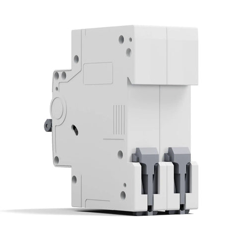 Side view of DC Miniature Circuit Breaker 32A 1000V 2P Solar DIN Rail Mount for Solar Panels, Home Electrical System and Battery Protection