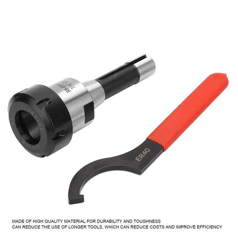 R8 ER-40 Collet Chuck Set With 15 ER40 Collets And Spanner For Milling And Drilling Machines shown with ER40 spanner
