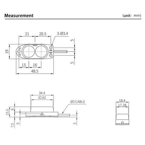 Diffuse Reflection Photoelectric Switch Proximity Sensor With Versatile NPN Or PNP Output, Detects Clear And Opaque Objects Non-Contact, Great For Industrial Automation, Conveyor Lines, And Robotic Systems, 48.5mm drawing