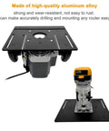Rock Solid Router Table Insert Plate Set Of Three Durable Aluminum Milling Flip Boards Offering Killer Precision For Heavy Woodworking Trimming Plus Pro Woodshop Engraving with a router mounted on a table.