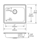 Diagram of GE125213 Dayton Single Bowl Drop In Stainless Steel Kitchen Sink, 25 by 21 1/4 inch basin, 5 3/8 inch depth