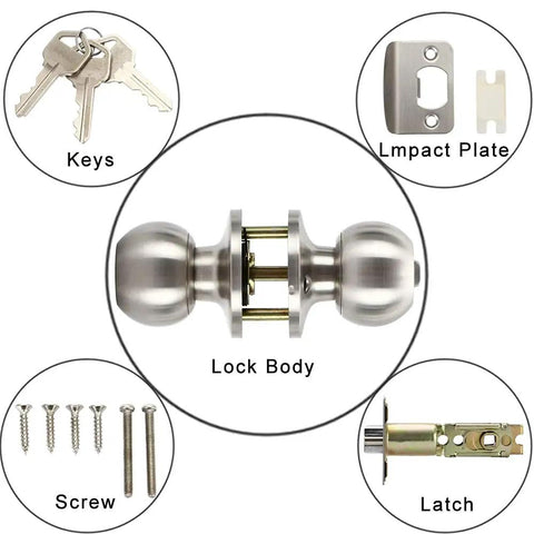 Soft Satin Stainless Steel Door Knob With Lock And Key For Bedroom And Bathroom Entry Doors No Fuss Install