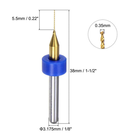 Tiny But Mighty 0.35mm Titanium Coated Carbide Micro Drill Bit 1/8 Inch Shank 38mm Length with measurements for PCB and Jewelry CNC Engraving