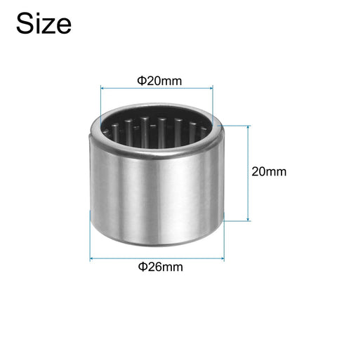 2 Pack HK2020 One Way Needle Roller Bearings 20x26x20mm size diagram, chrome steel, high load capacity for heavy machinery