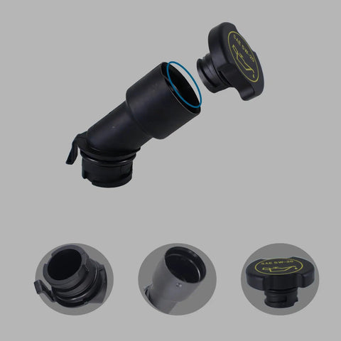 Engine Oil Filler Tube 917-415 and Oil Filler Cap 80991 Replacement Kit for Ford trucks displayed with tube and cap details
