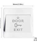 White door exit button with key icon, measuring 86mm x 86mm x 20mm, for DSW120 Electric Commercial Swing Door Closer application.