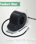 Electric Scooter Thumb Throttle Replacement With Female Plug For Gotrax GXL V2 And Apex Series Plus Hibo S2 S2 Pro Megawheel S10 XR Elite Plug And Play Speed Control Accessory showing product size dimensions.