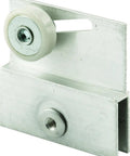 Frameless Sliding Shower Door Top Bracket With Three Quarter Inch Roller, Flat Plastic Wheel And Two Steel Ball Bearings shown