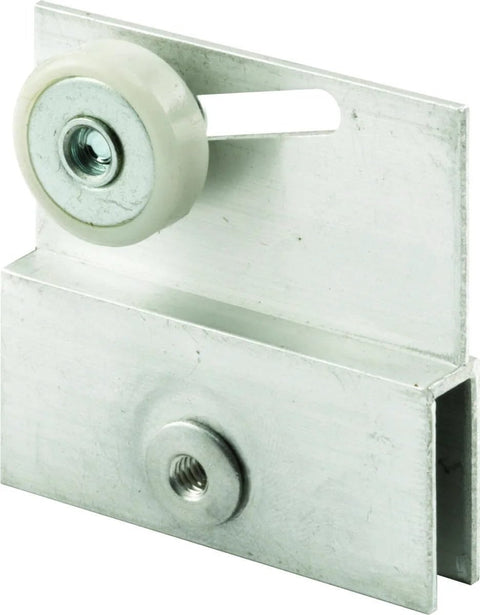 Frameless Sliding Shower Door Top Bracket With Three Quarter Inch Roller, Flat Plastic Wheel And Two Steel Ball Bearings shown
