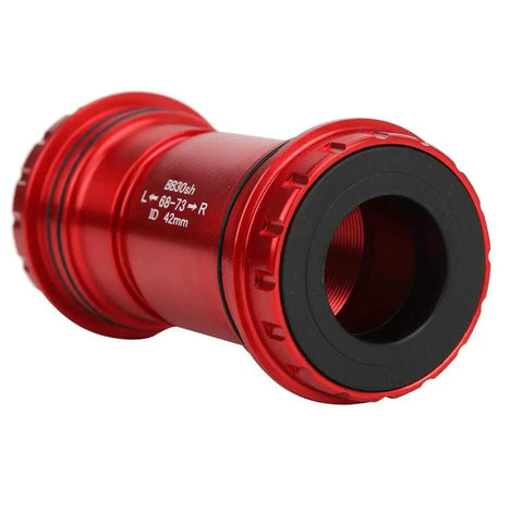 Screw in threaded BB30 bottom bracket for 24 by 24mm cranksets with 42mm frame shell, red alloy construction, side view