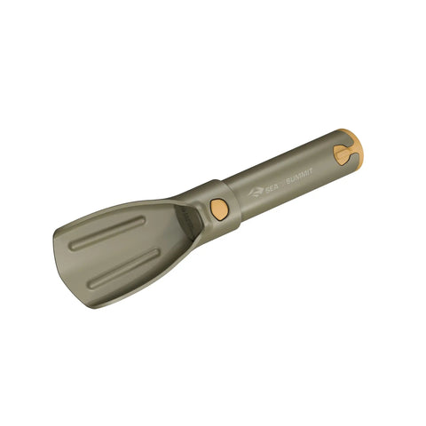 Pocket Trowel For Backpacking And Camping With Retractable Handle And Durable Glass Reinforced Nylon 66, shown folded