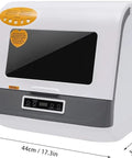 Smooth Operator Countertop Dishwasher With Three Reliable Wash Cycles Heated Dry Setting And Rotating Spray For Sparkling Dishes, compact appliance in white and grey.