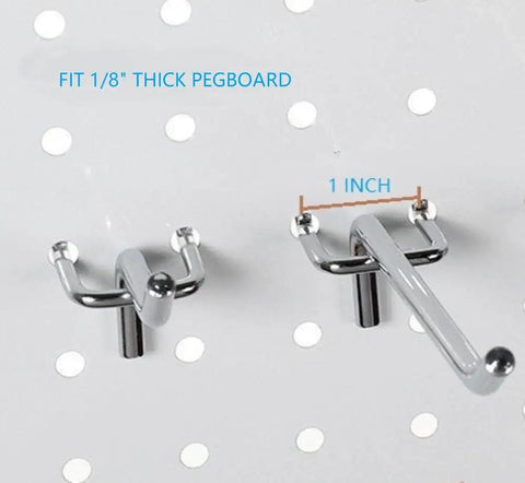 2 Inch Pegboard Hooks Kit, 32 Pieces, Heavy Duty Peg Board Organizer for Garage and Workshop installed on metal pegboard