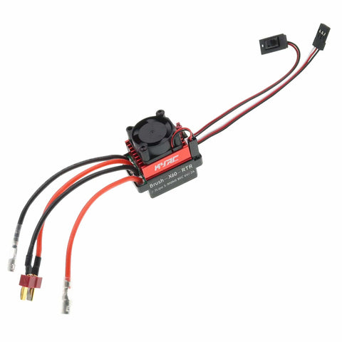 60A Brushed RC ESC With Cooling Fan For One Tenth Scale 4WD RC Trucks Six Volt Two Amp BEC Easy Install High Temperature And Low Voltage Protection Throttle Signal Loss Protection T Plug Compatible
